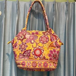 Vera Bradley Bali Gold Large Angle Zippered Shoulder Tote Retired 2009 READ